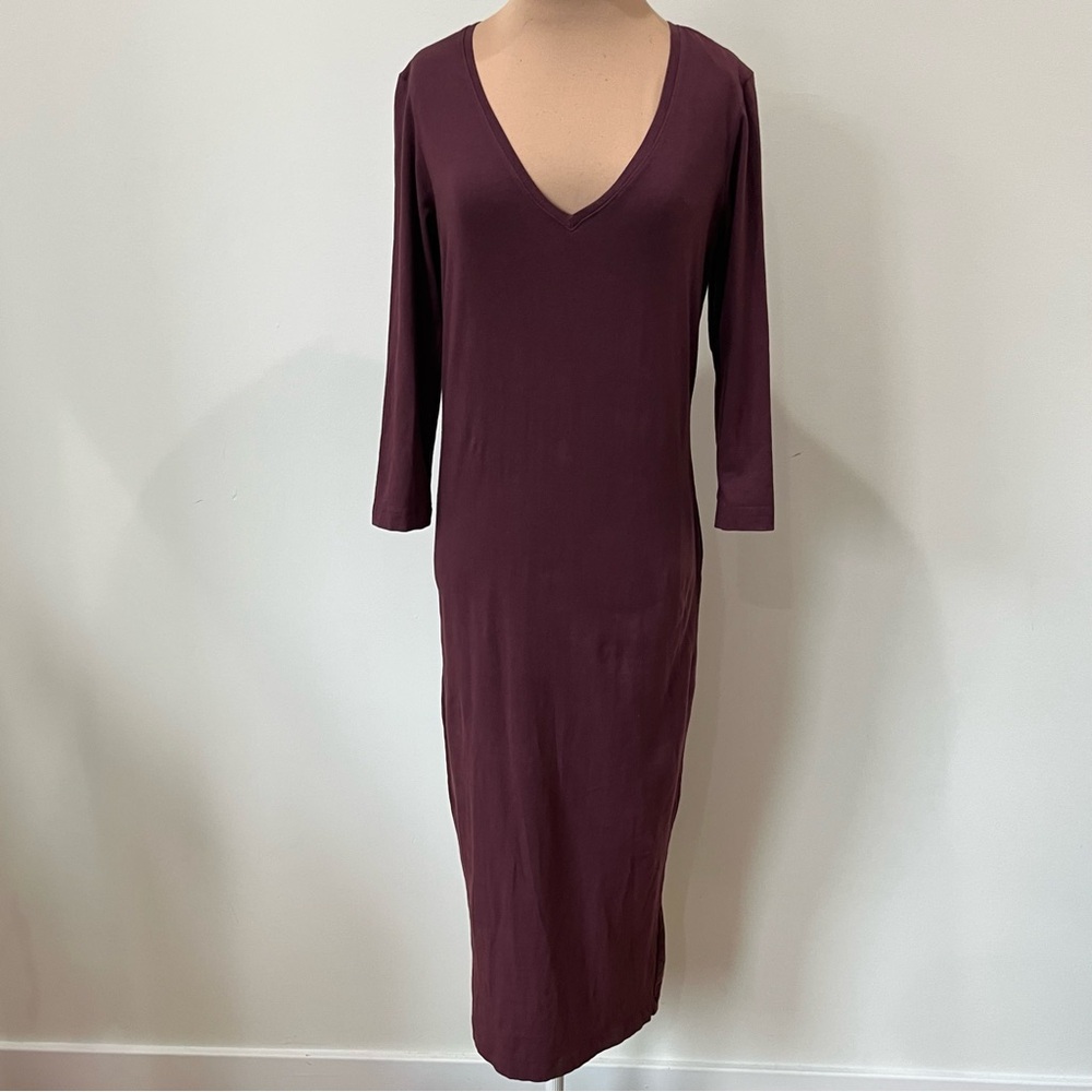 Michael Stars V Neck Three Quarter Sleeve Midi Length Mauve Dress 1089 EUC Sz M